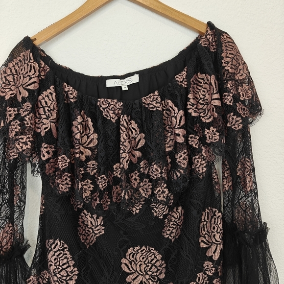 ALEXIS INTERMIX "LAURENA" BLACK LACE PINK FLORAL OFF SHOULDER BOHO TOP BLOUSE M - Picture 12 of 16